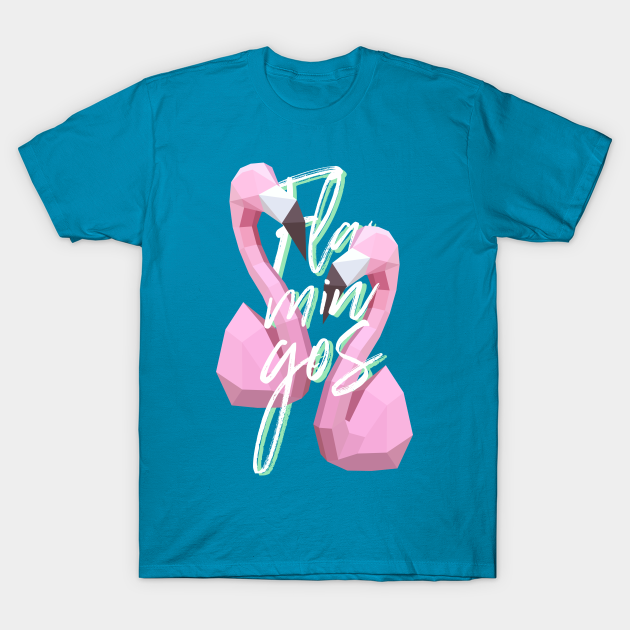 blue shirt with flamingos